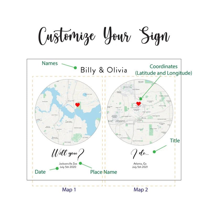 Anniversary First Date to I Do Romantic Map by Groovy Groomsmen Gifts