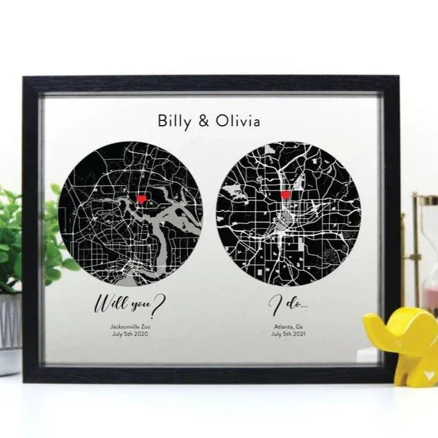 Anniversary Framed Maps of our Love by Groovy Groomsmen Gifts