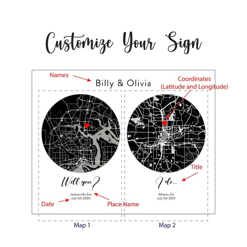 Anniversary Framed Maps of our Love by Groovy Groomsmen Gifts