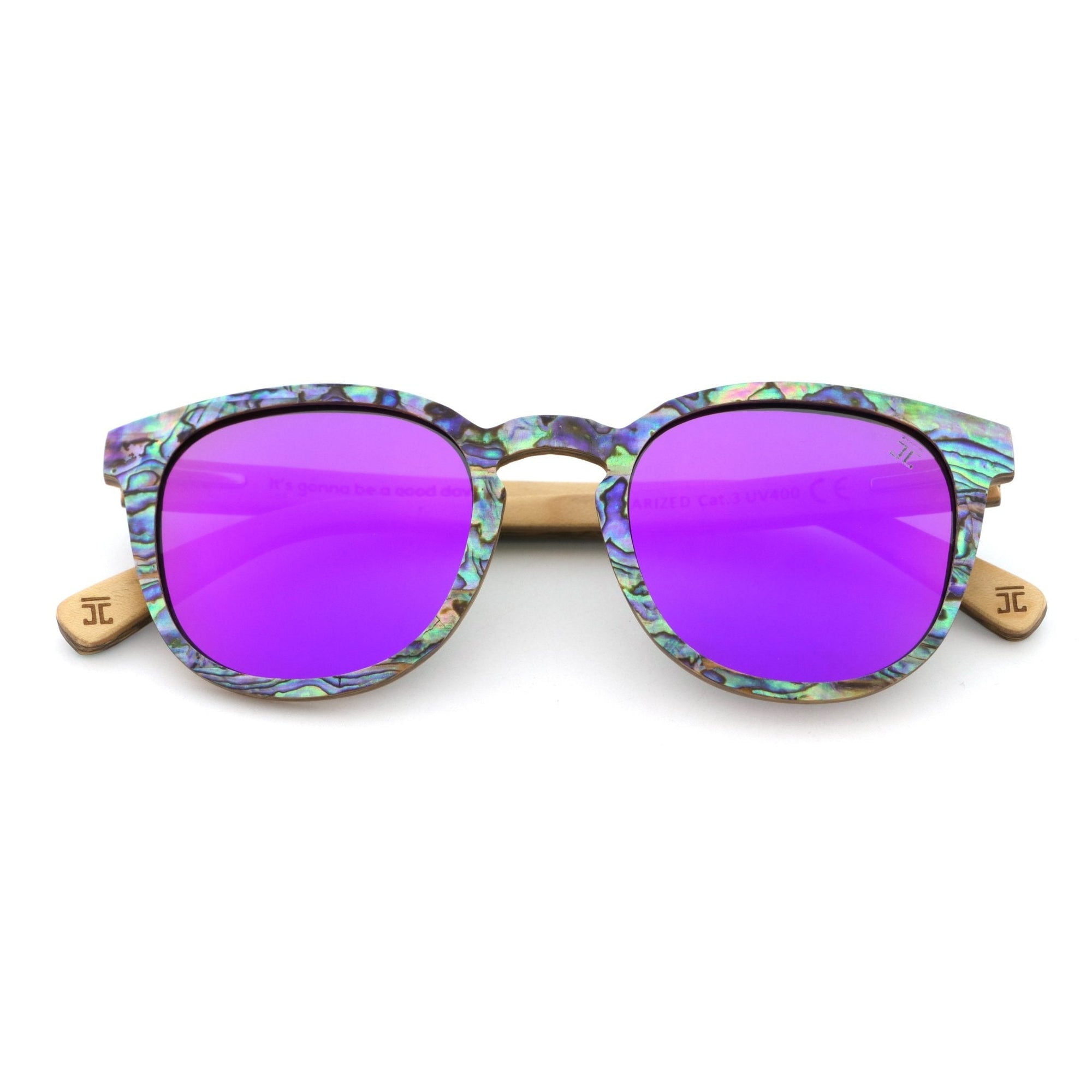 Wooden Sunglasses AquaWave, Square | Abalone by Groovy Groomsmen Gifts