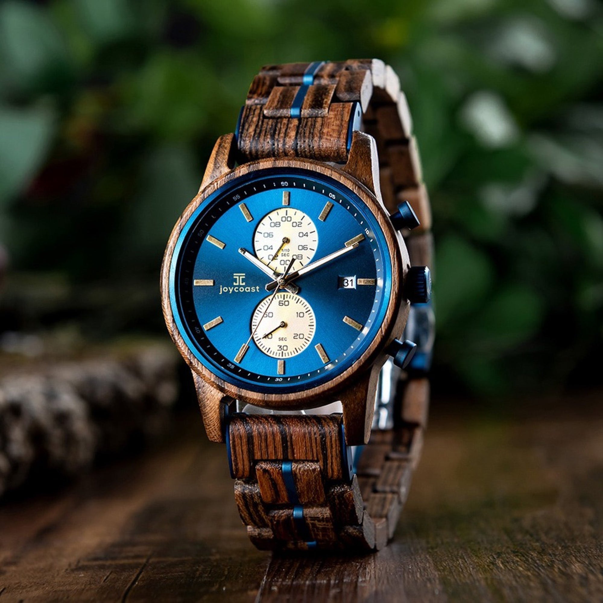 Wooden Watch Aries | Zebrawood Chronograph by Groovy Groomsmen Gifts