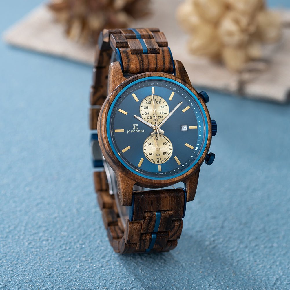 Wooden Watch Aries | Zebrawood Chronograph by Groovy Groomsmen Gifts