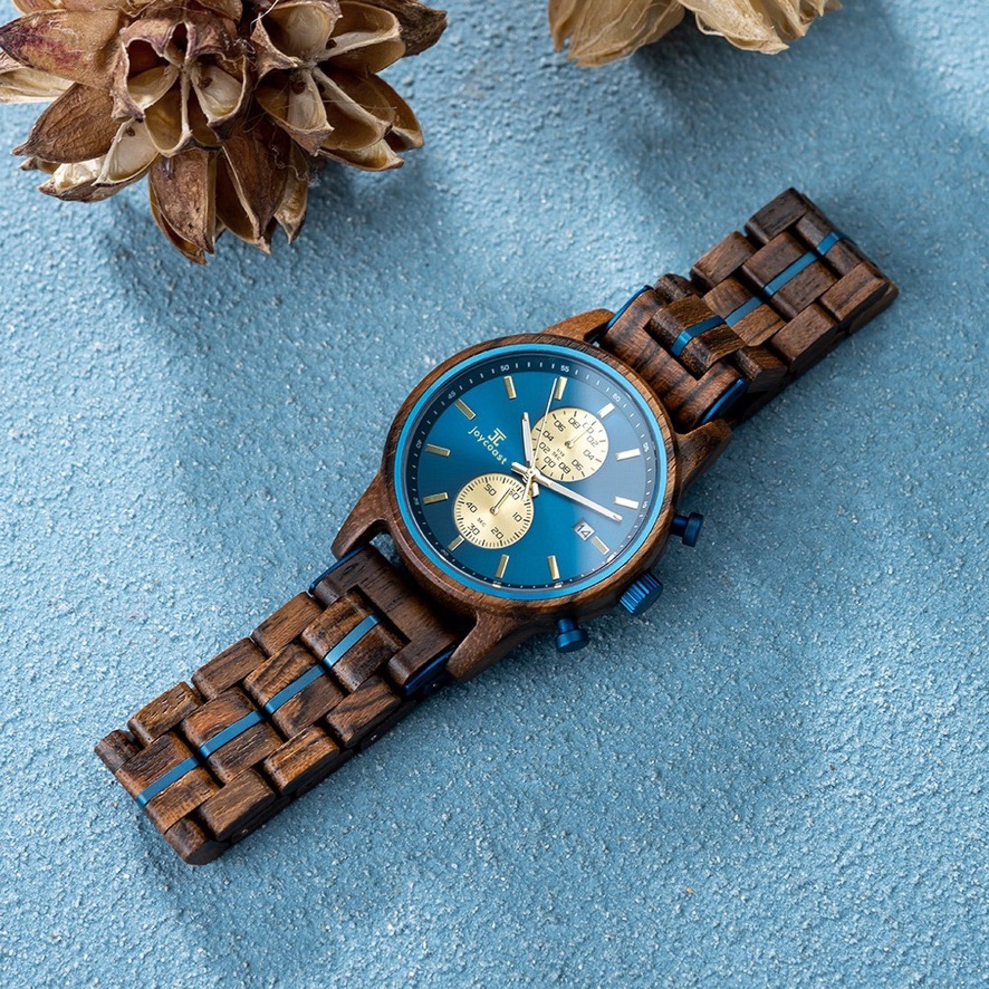 Wooden Watch Aries | Zebrawood Chronograph by Groovy Groomsmen Gifts