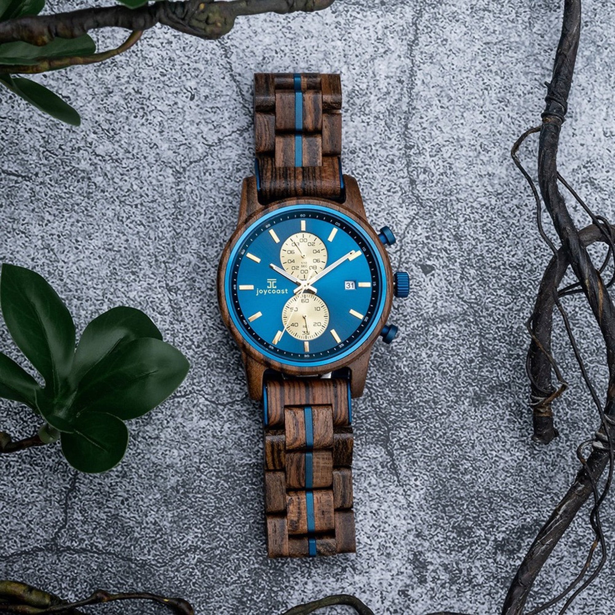 Wooden Watch Aries | Zebrawood Chronograph by Groovy Groomsmen Gifts