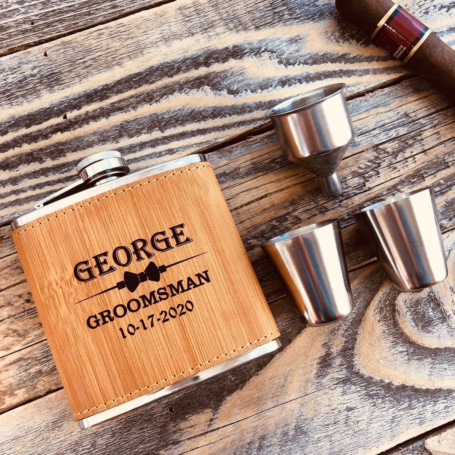 Flask Set Bamboozer Gift Box by Groovy Groomsmen Gifts