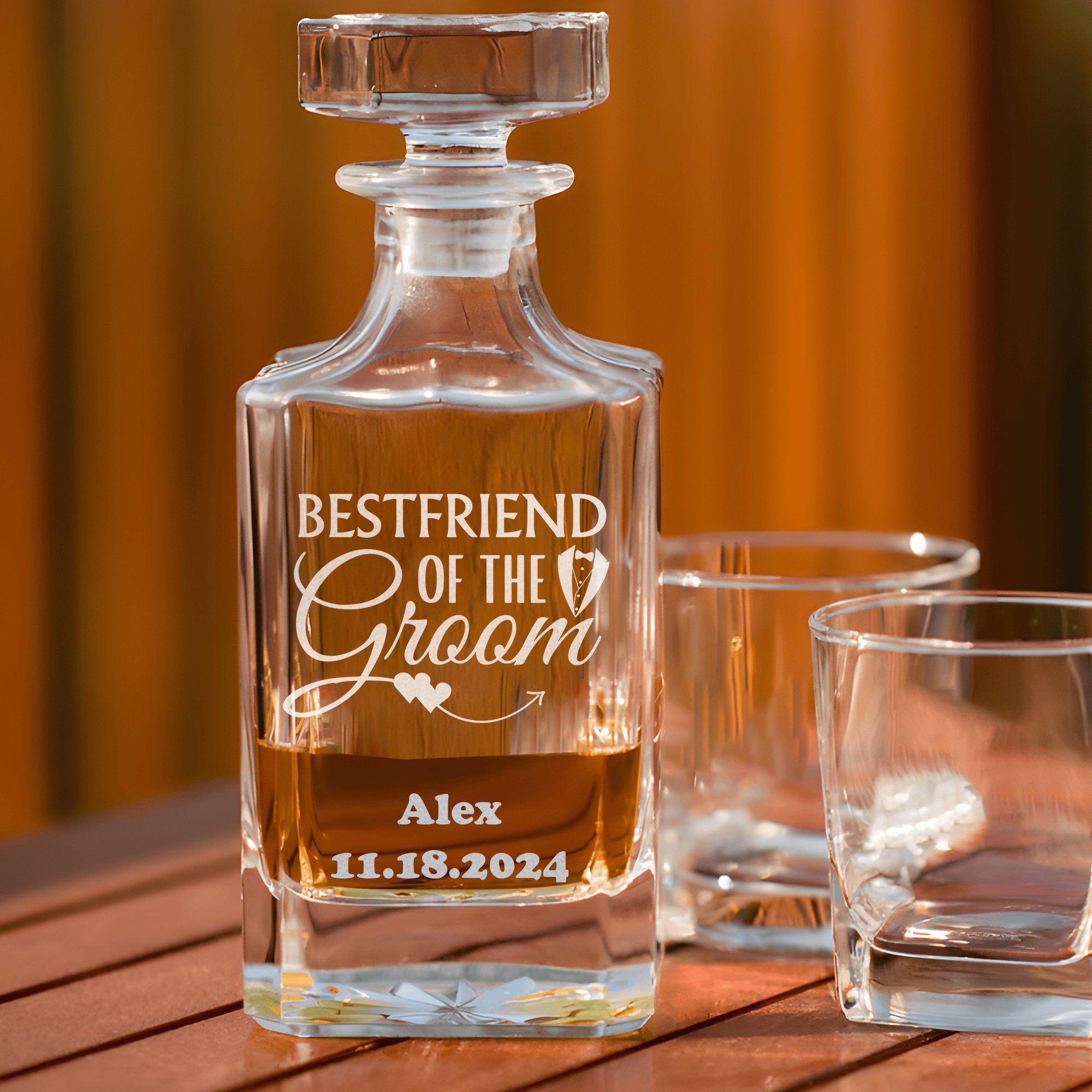 Wedding Day Whiskey Decanter Best Friend Of The Groom Decanter by Groovy Groomsmen Gifts