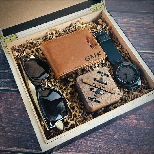 Personalized Groomsmen Vault Gift Box with Custom Wallet, Watch, and Sunglasses