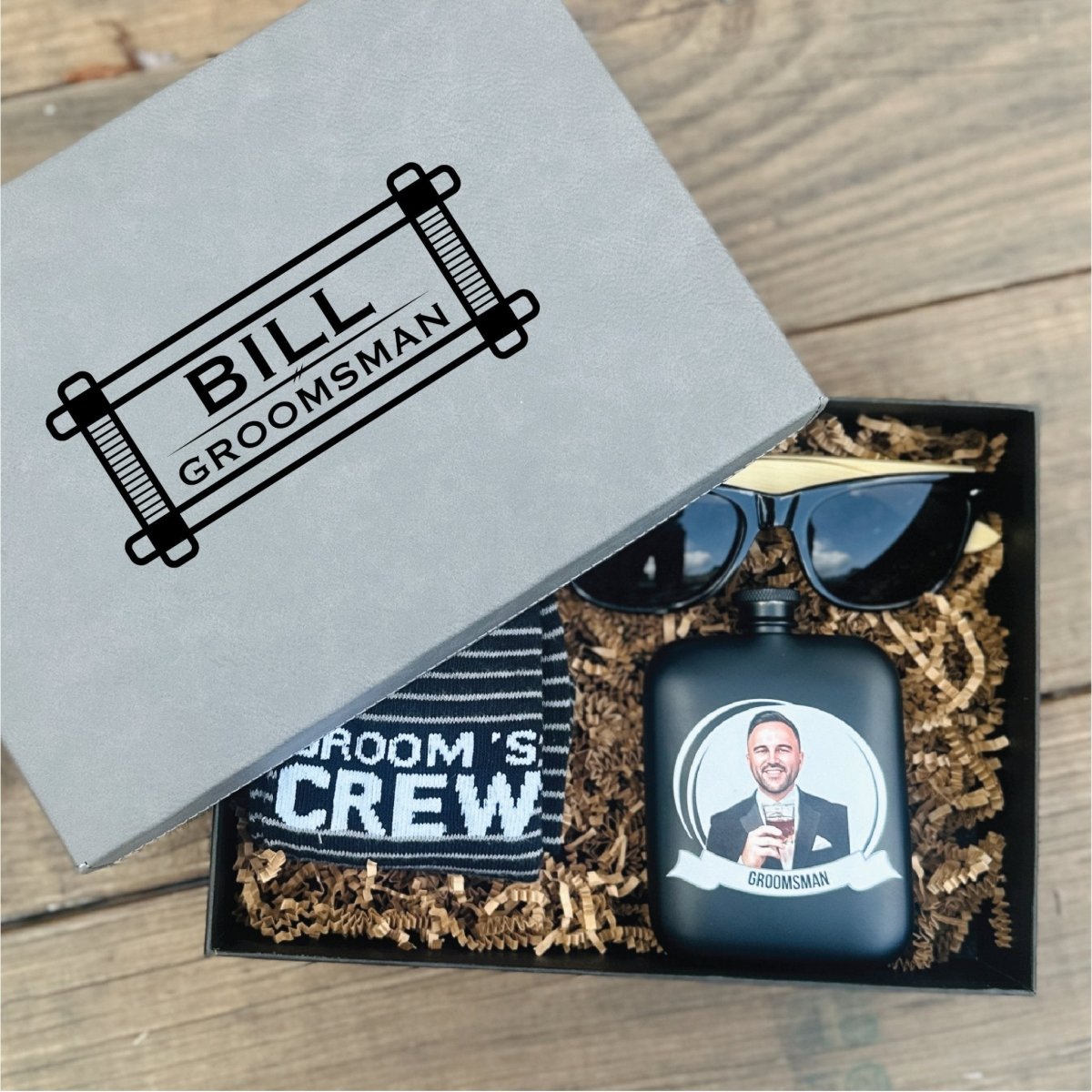 Box Set Personalized Groom's Crew Gift Set by Groovy Groomsmen Gifts