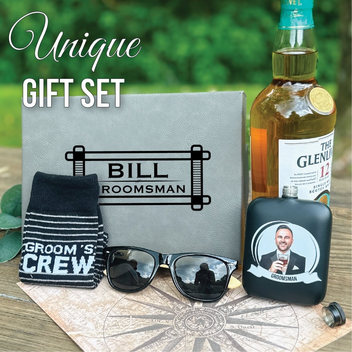 Box Set Personalized Groom's Crew Gift Set by Groovy Groomsmen Gifts