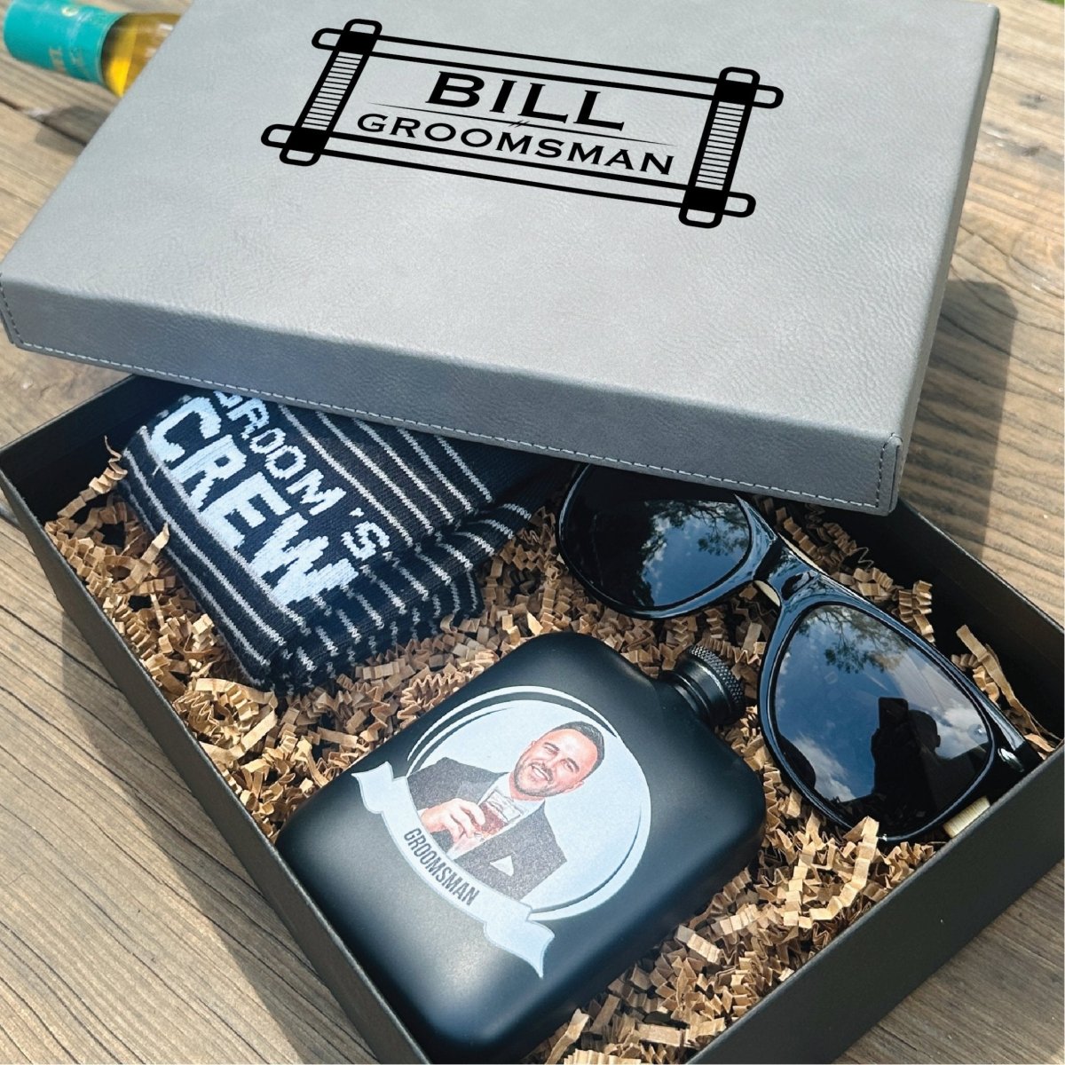 Box Set Personalized Groom's Crew Gift Set by Groovy Groomsmen Gifts