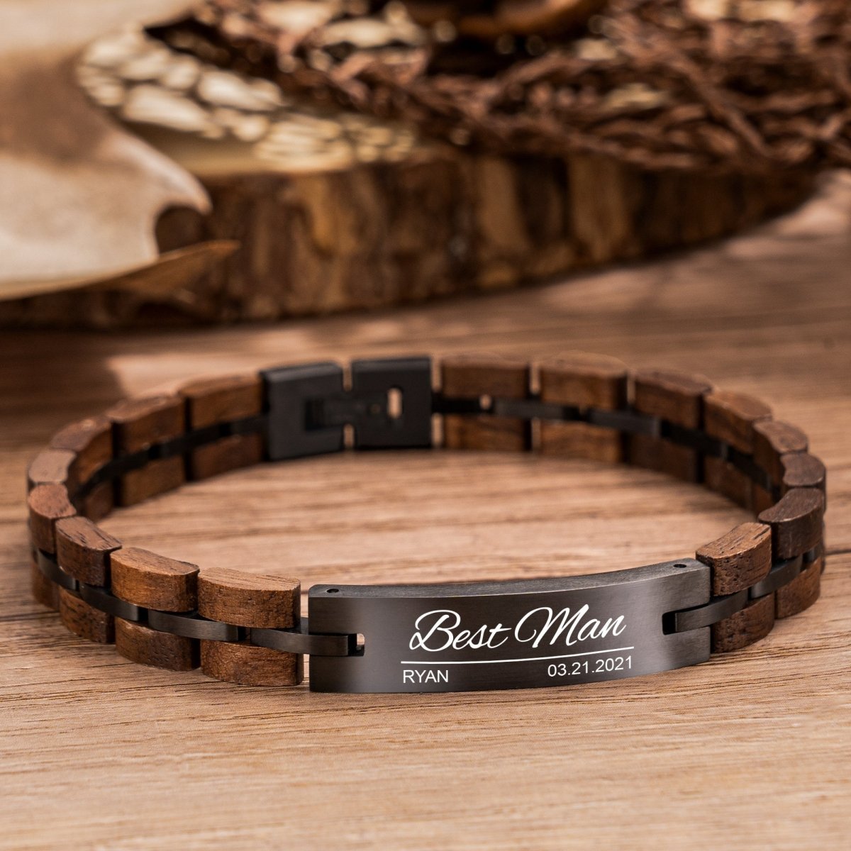 Bracelet Wooden Engraved Bracelet by Groovy Groomsmen Gifts