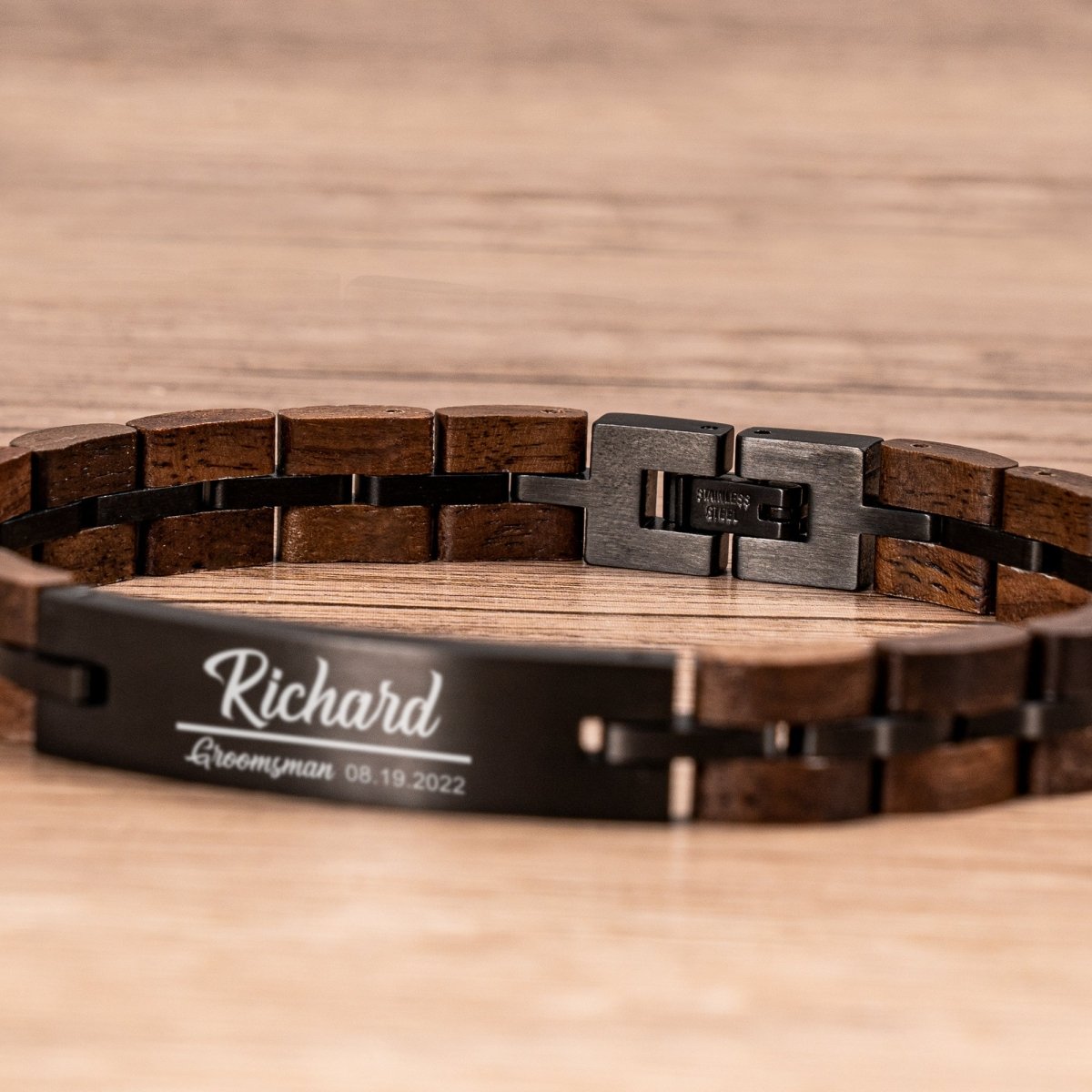 Bracelet Wooden Engraved Bracelet by Groovy Groomsmen Gifts