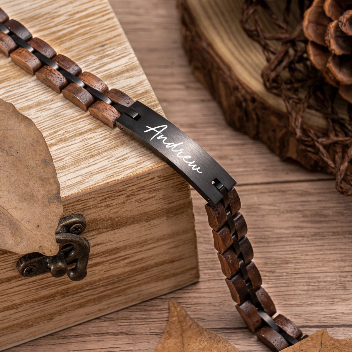 Bracelet Wooden Engraved Bracelet by Groovy Groomsmen Gifts