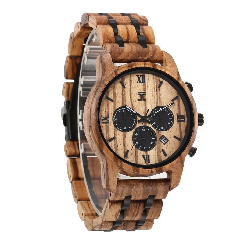 Wooden Watch Breiler | Zebra Wood Chronograph by Groovy Groomsmen Gifts