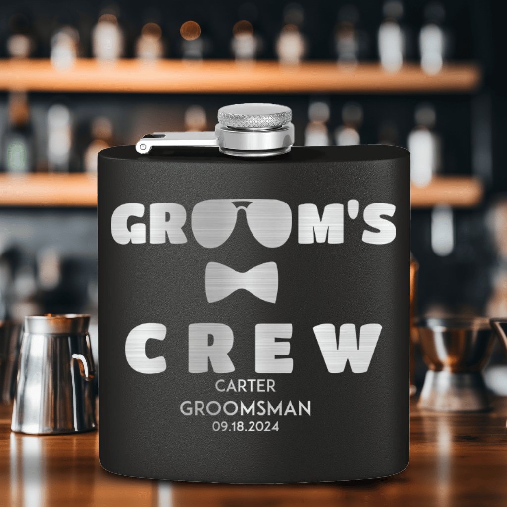 Groomsman Flasks Crew In Shades Flask by Groovy Groomsmen Gifts