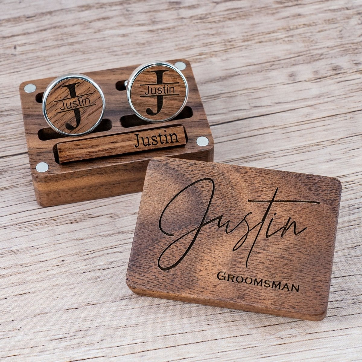 cufflinks Engraved Timber Ties Cufflinks &amp; Tie Bar Set by Groovy Groomsmen Gifts