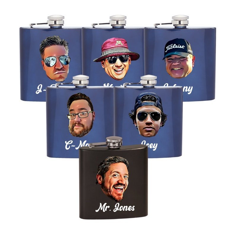 Custom Flasks Face on a Flask by Groovy Groomsmen Gifts