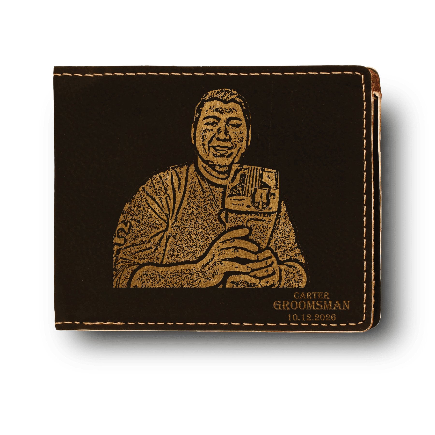 Groomsman Leather Wallet Custom Groomsman Photo - Laser Engraved Leather Bifold Wallet by Groovy Groomsmen Gifts