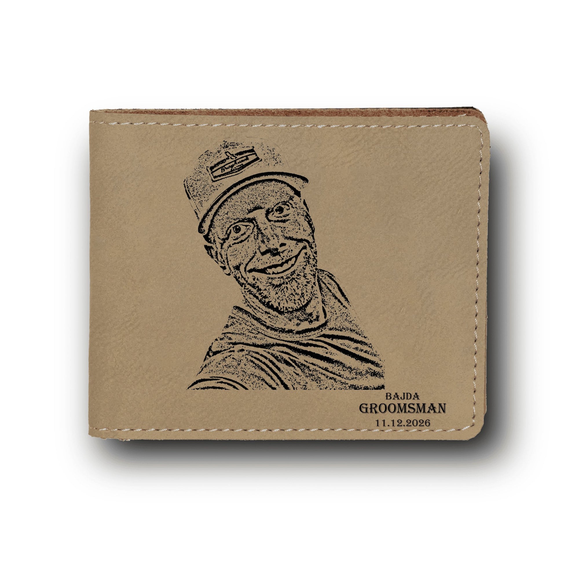 Groomsman Leather Wallet Custom Groomsman Photo - Laser Engraved Leather Bifold Wallet by Groovy Groomsmen Gifts