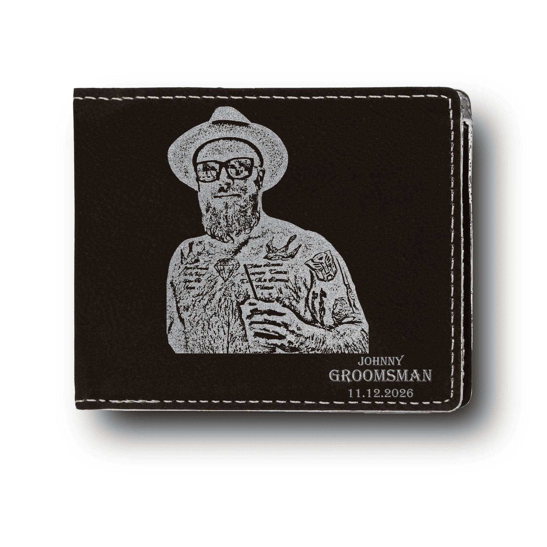 Groomsman Leather Wallet Custom Groomsman Photo - Laser Engraved Leather Bifold Wallet by Groovy Groomsmen Gifts