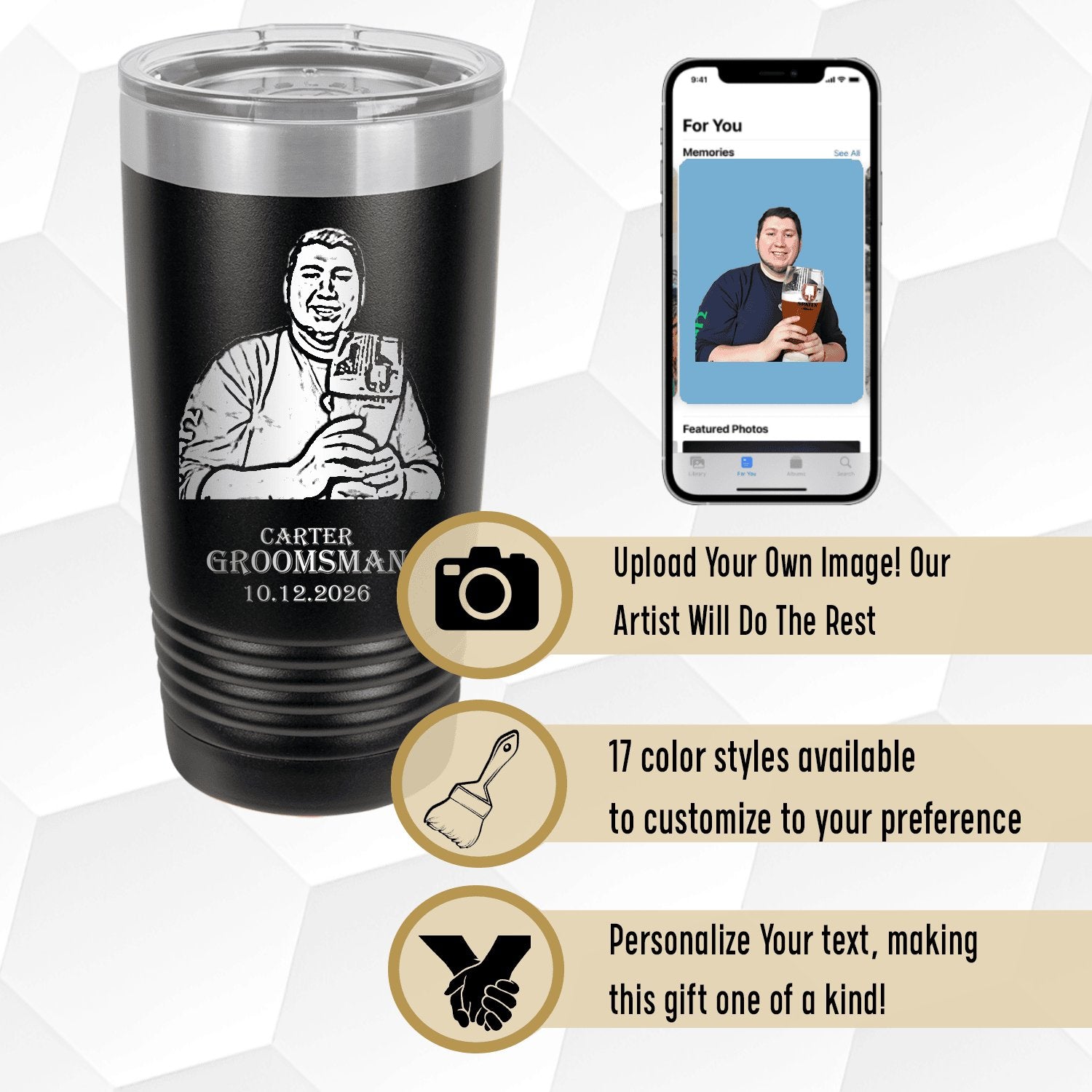 Custom Photo Groomsman Tumbler - Groovy Groomsmen Gifts