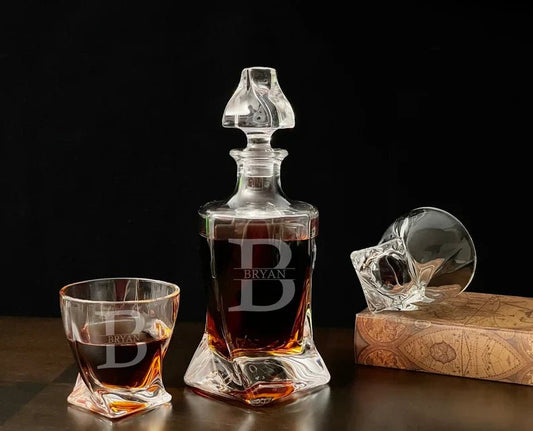 Decanter Set Twisted Bourbon Set by Groovy Groomsmen Gifts