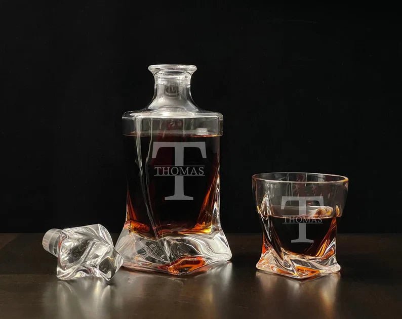 Decanter Set Twisted Bourbon Set by Groovy Groomsmen Gifts