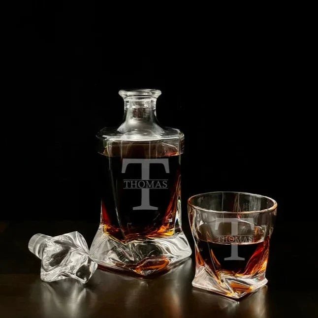 Decanter Set Twisted Bourbon Set by Groovy Groomsmen Gifts