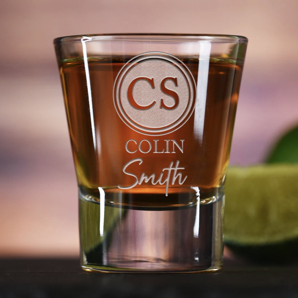 Shot Glasses Double Monogram Shot Glass by Groovy Groomsmen Gifts