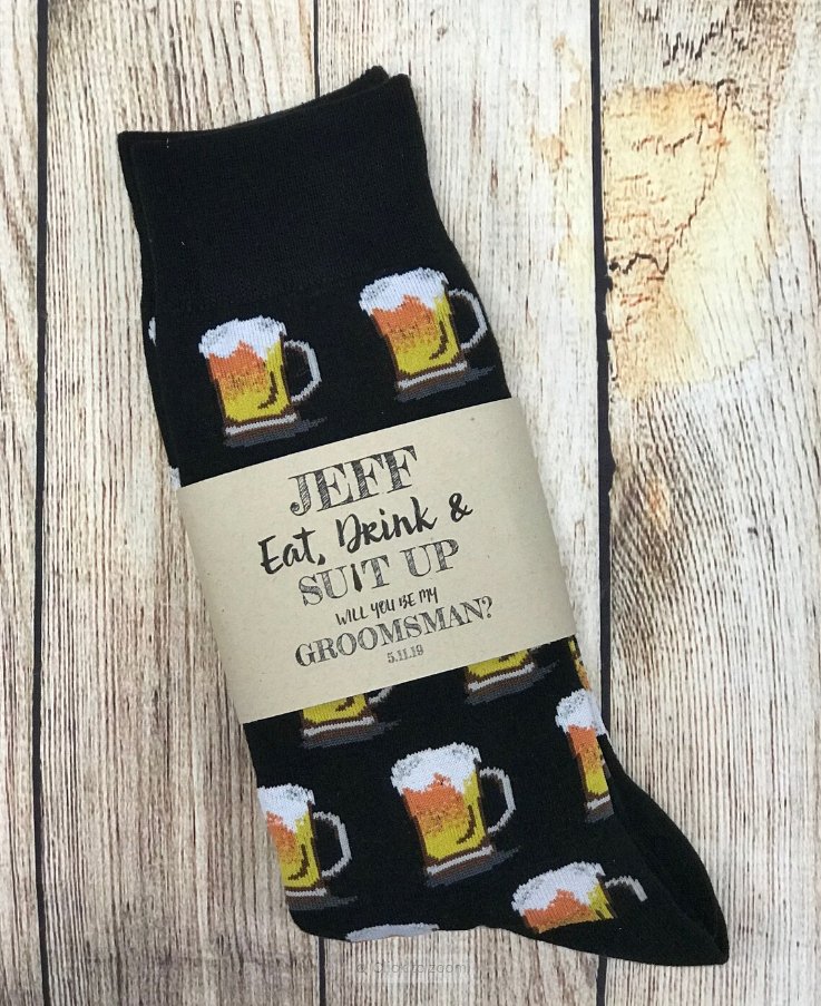 Eat, Drink & Suit Up Socks - Groovy Groomsmen Gifts