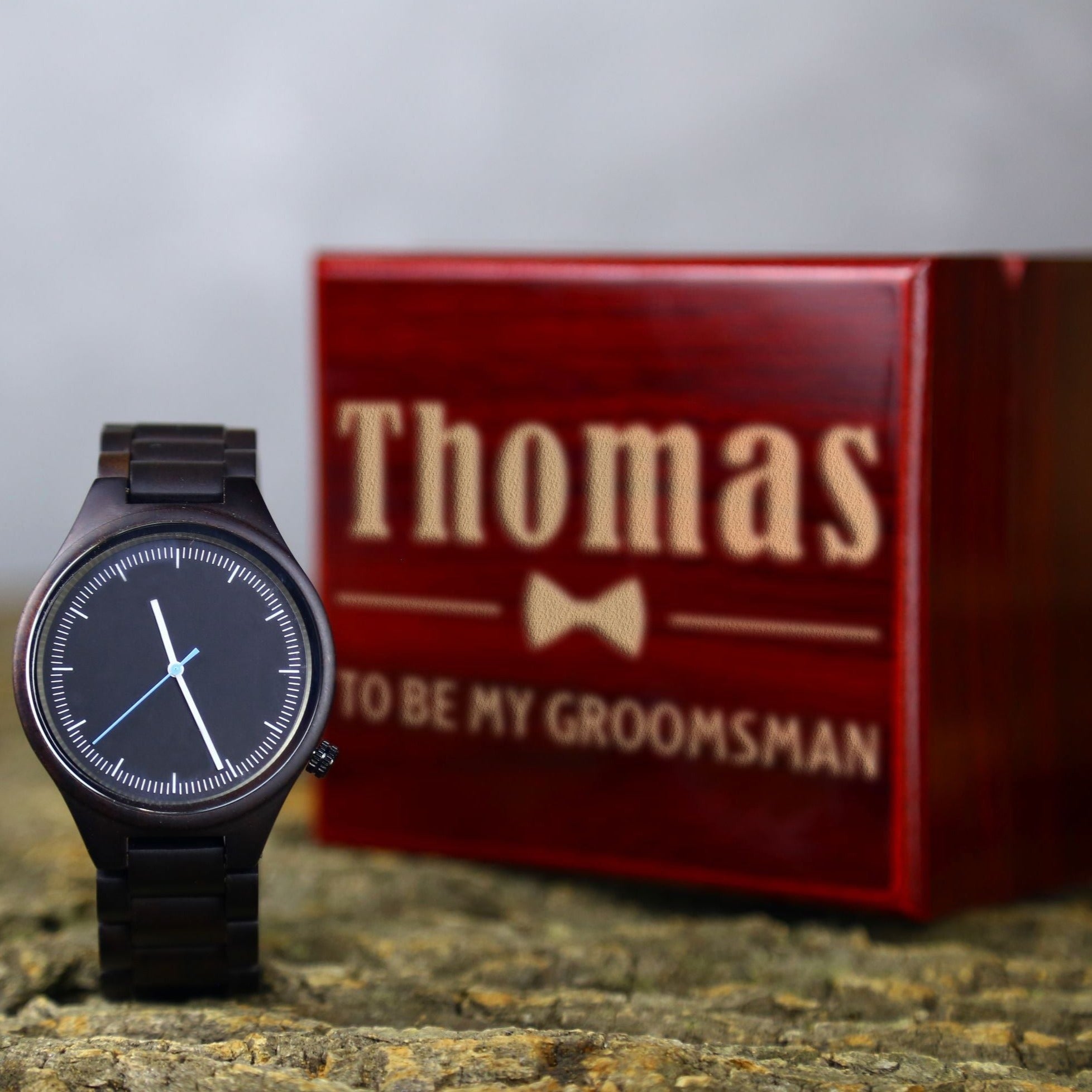 Engraved Black Wood Watch - Groovy Groomsmen Gifts