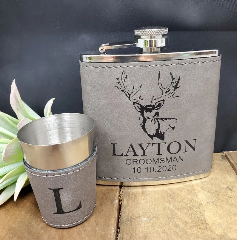 Engraved Flask and Shot Glass Set - Groovy Groomsmen Gifts