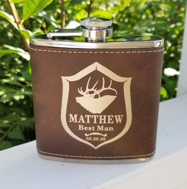 Engraved Flask and Shot Glass Set - Groovy Groomsmen Gifts