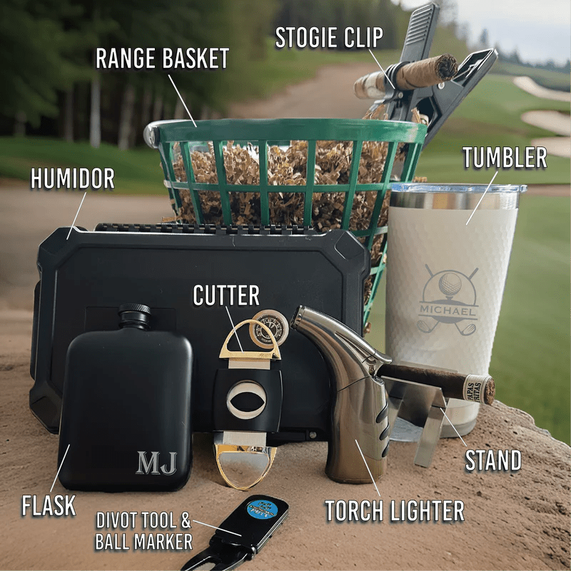 Gift Set Cigar Lovers Golf Gift Basket by Groovy Groomsmen Gifts