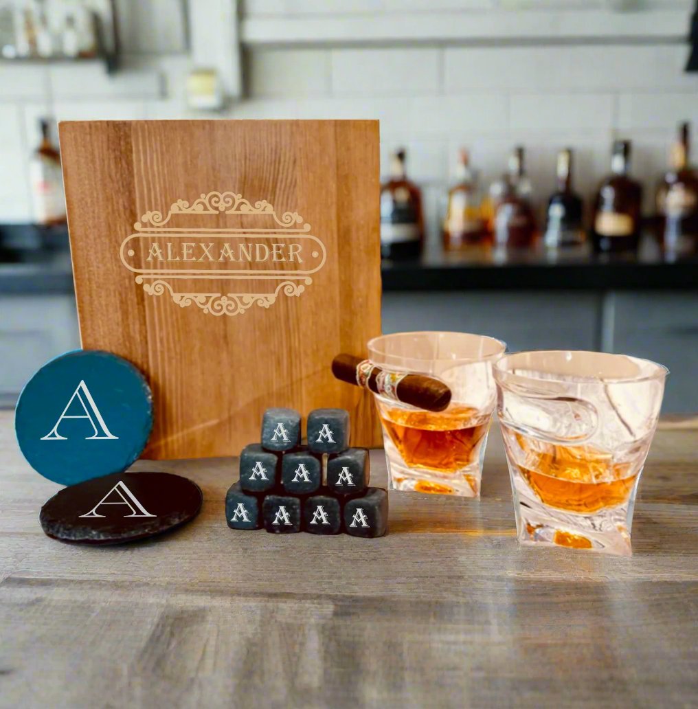 Gift Set Whiskey Glass &amp; Stones Set by Groovy Groomsmen Gifts