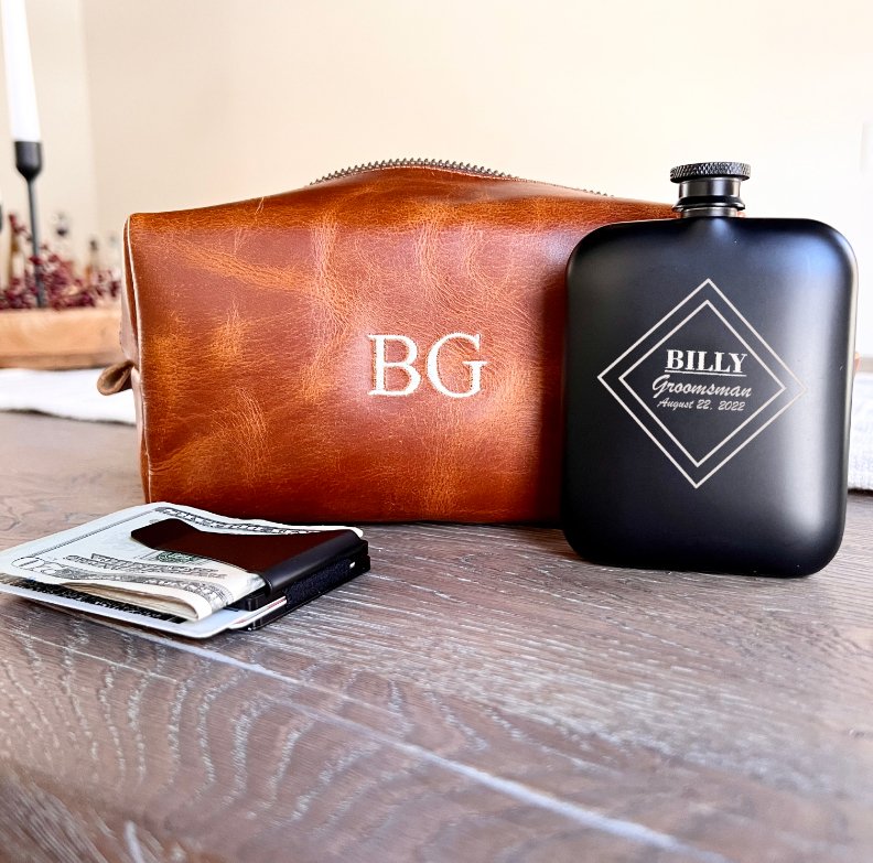 Gift Sets Groomsmen Gift Set - Dopp Kitt, Flask, & Wallet by Groovy Groomsmen Gifts