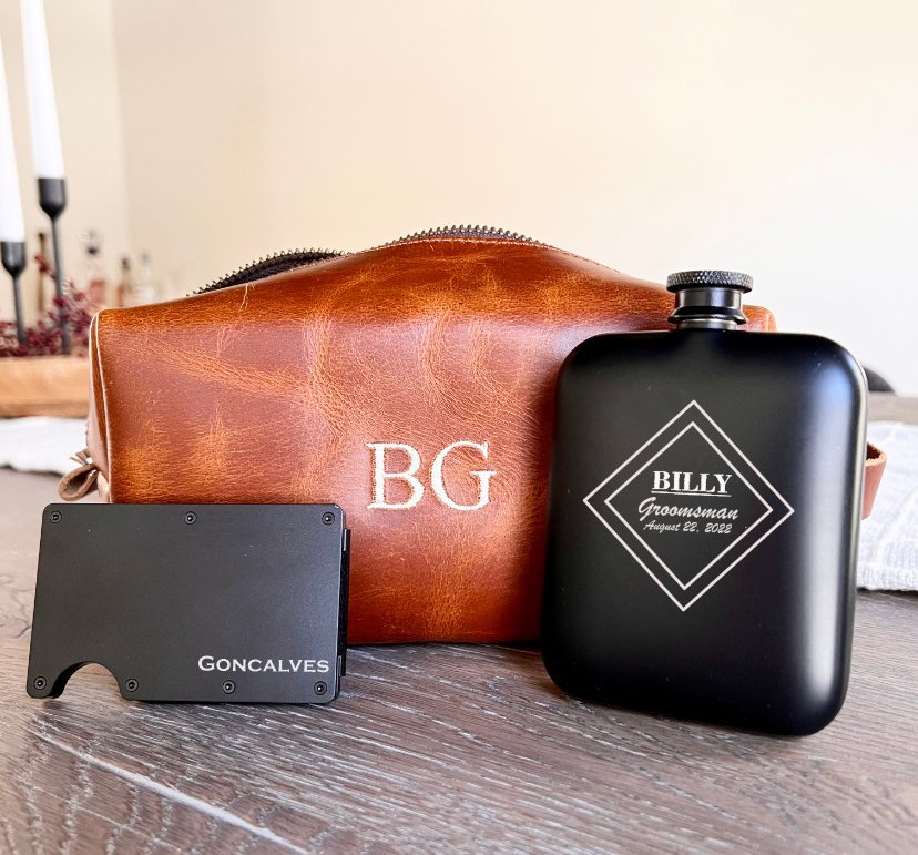 Gift Sets Groomsmen Gift Set - Dopp Kitt, Flask, & Wallet by Groovy Groomsmen Gifts