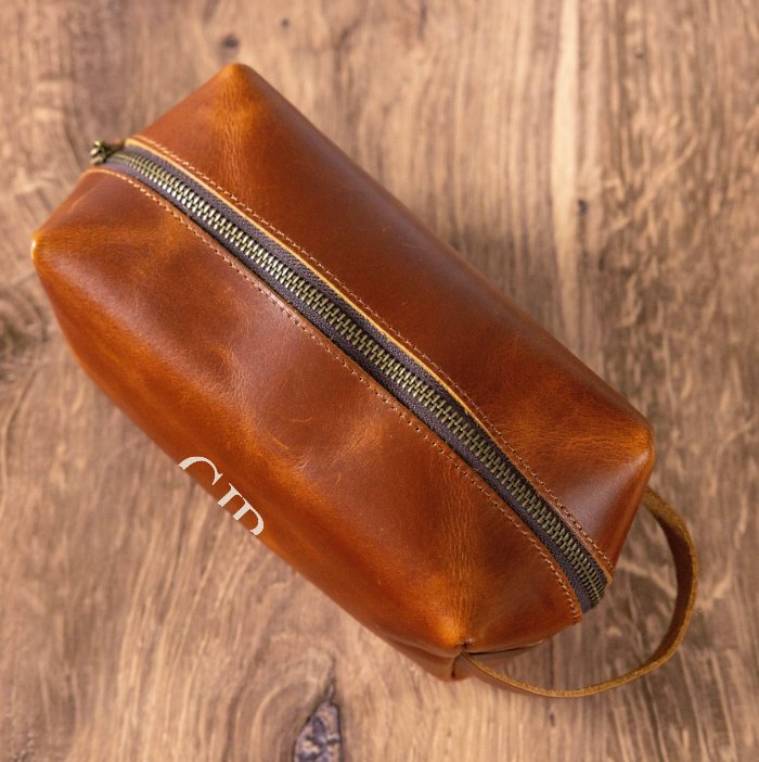 Personalized Toiletry Bag Leather Treasure by Groovy Groomsmen Gifts