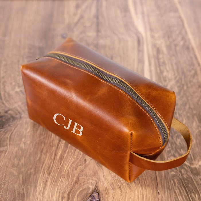 Personalized Toiletry Bag Leather Treasure by Groovy Groomsmen Gifts