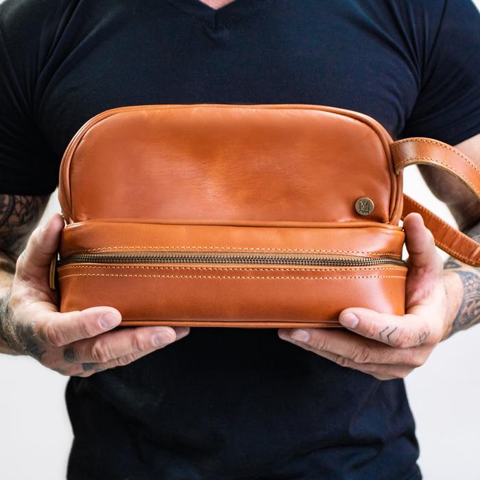 Man Bags Leather Toiletry Bag with Under Compartment by Groovy Groomsmen Gifts