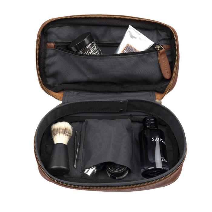 Man Bags Leather Toiletry Bag with Under Compartment by Groovy Groomsmen Gifts