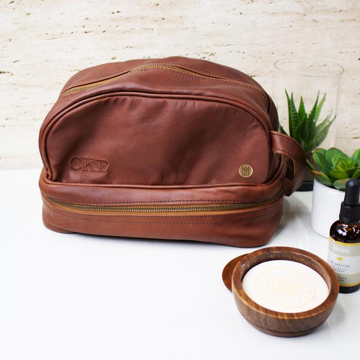 Man Bags Leather Toiletry Bag with Under Compartment by Groovy Groomsmen Gifts