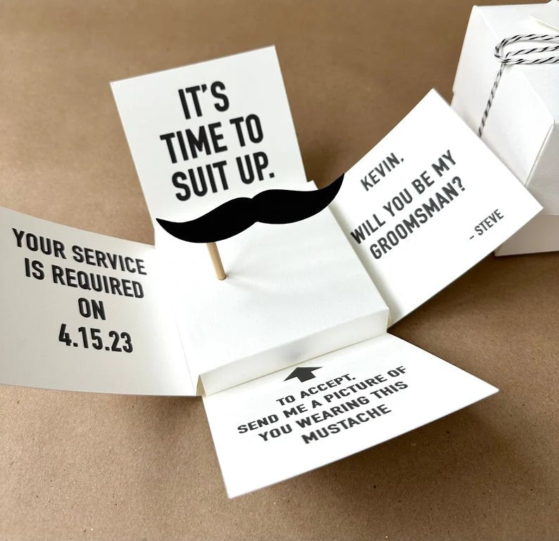 Proposal Box Mustache Groomsman Proposal Box by Groovy Groomsmen Gifts