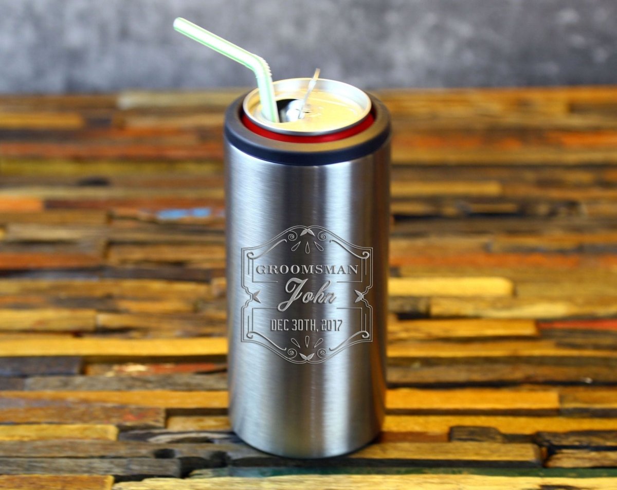 Personalized Koozie Customized Metallic Koozie by Groovy Groomsmen Gifts