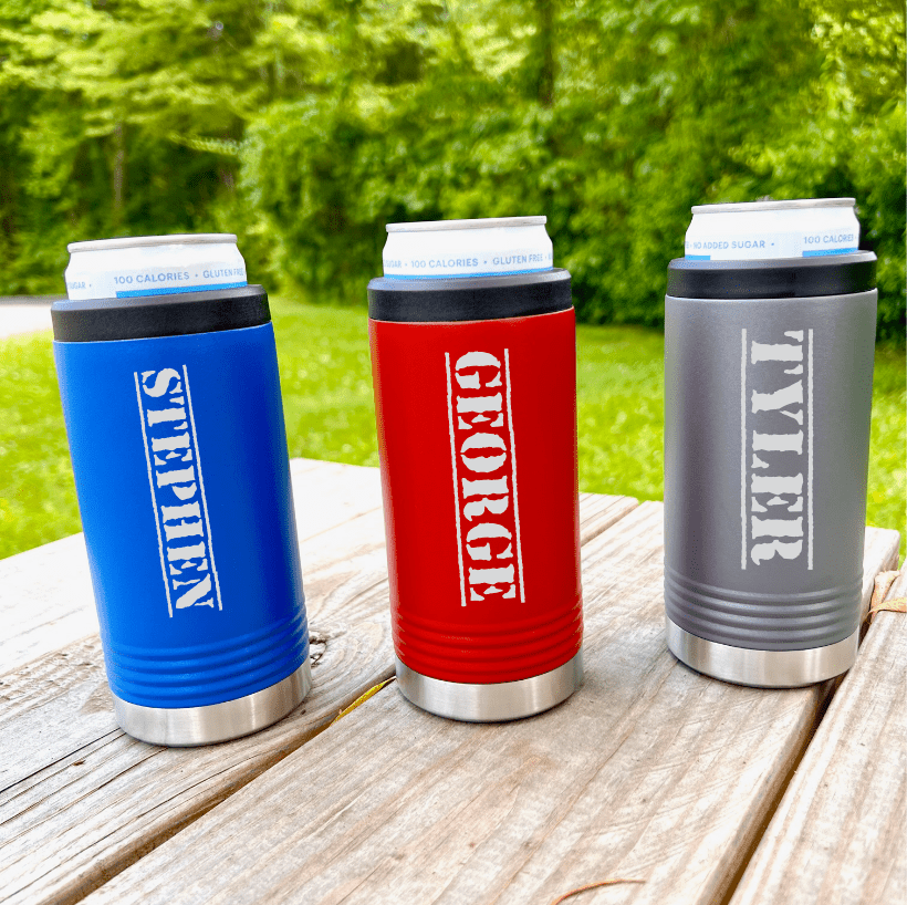 Personalized Koozie Skinny Can Koozie by Groovy Groomsmen Gifts