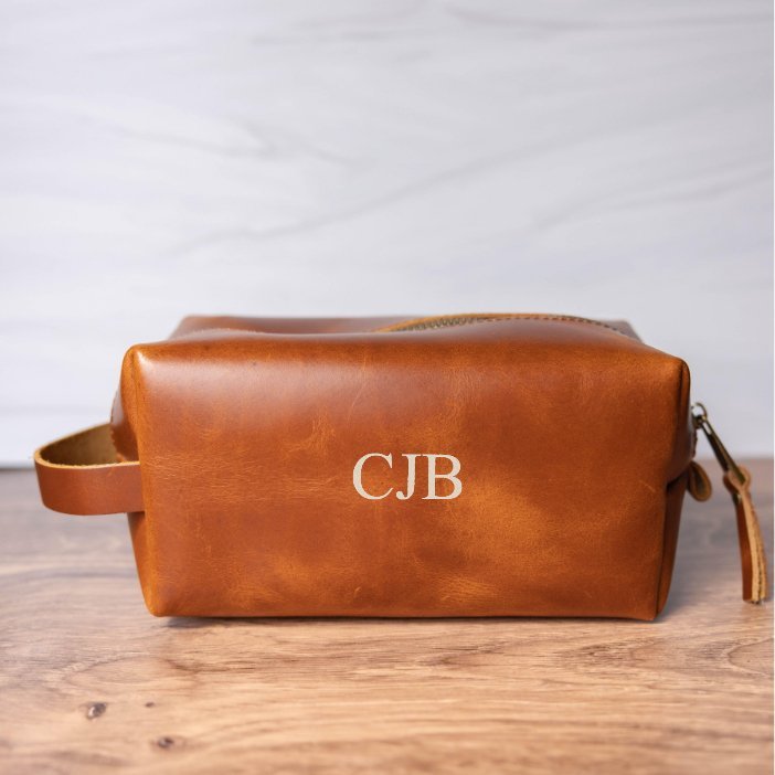 Personalized Toiletry Bag Leather Treasure by Groovy Groomsmen Gifts