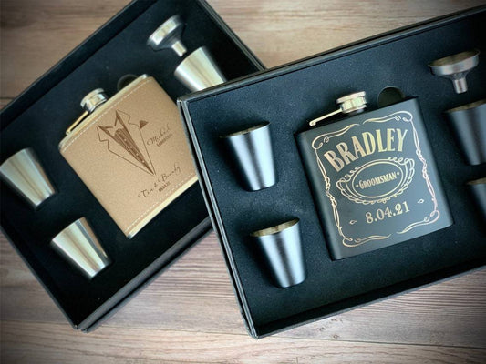 Personalized Flask Gift Set with Engraved Flask and Shot Glasses