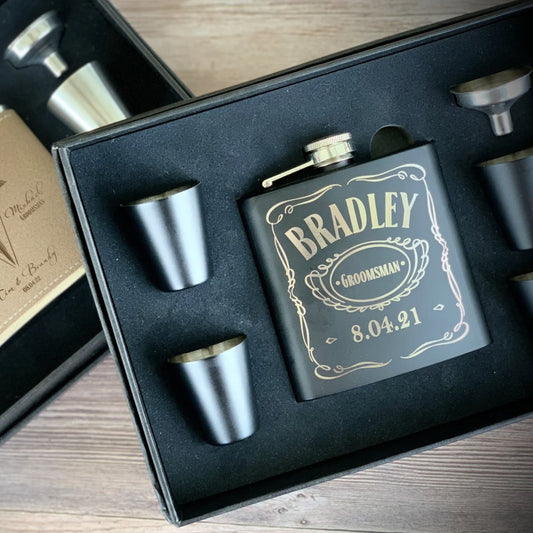 Personalized Flask Gift Set with Engraved Flask and Shot Glasses