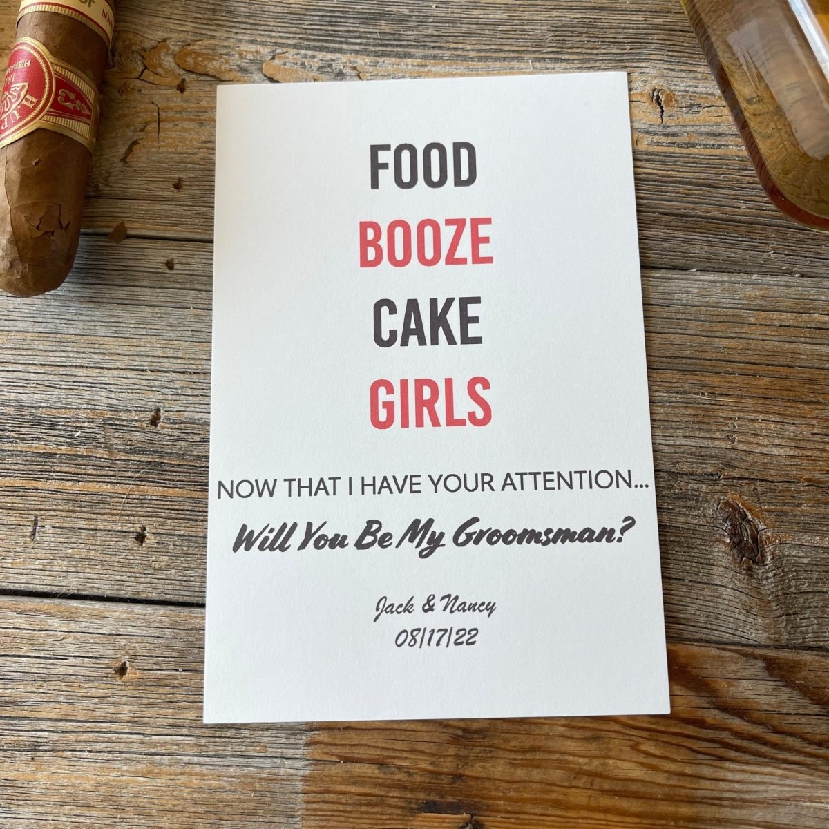 Proposal Card Food Booze Cake Girls Proposal Card by Groovy Groomsmen Gifts