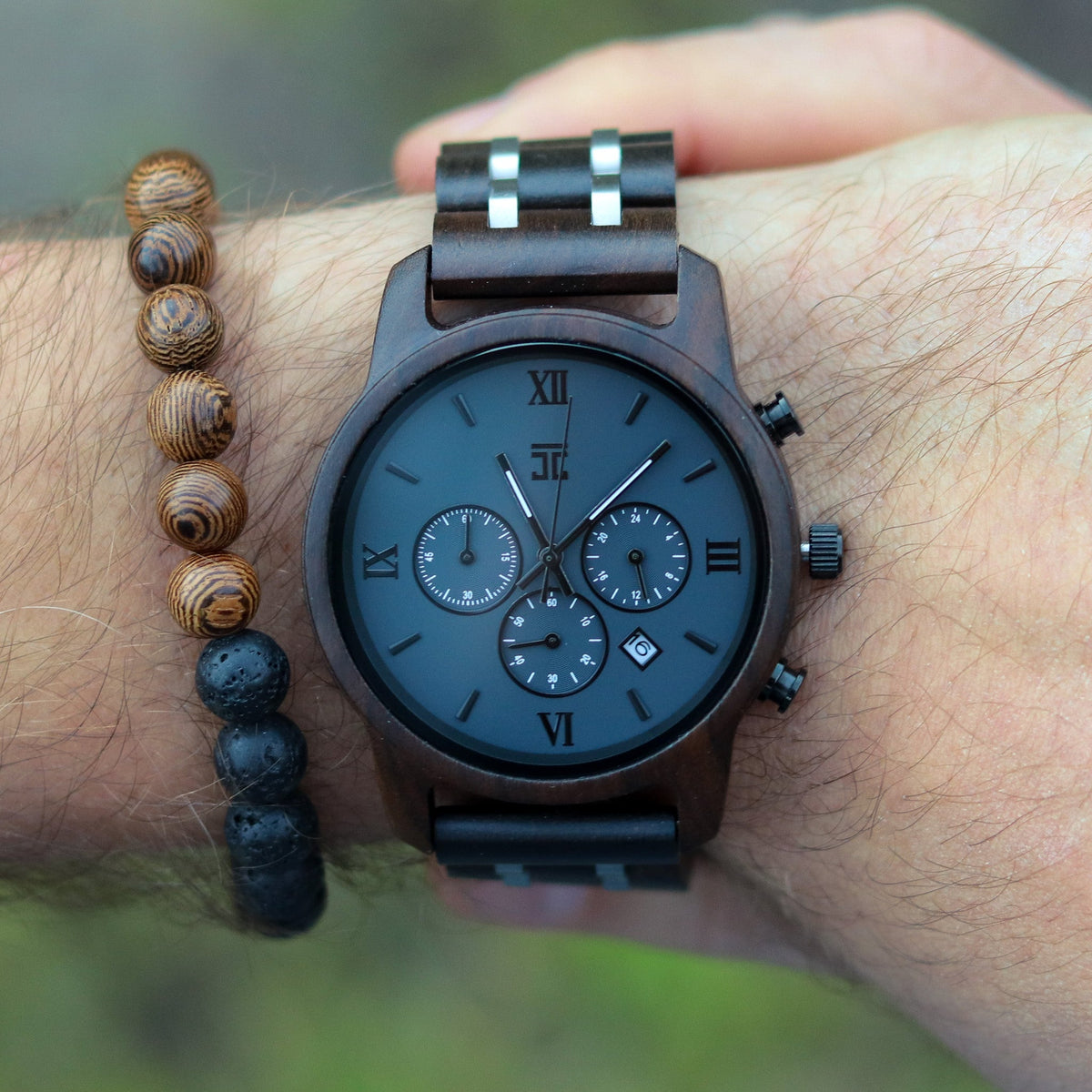 Wooden Watch Silver Fox | Black Sandalwood Chronograph by Groovy Groomsmen Gifts